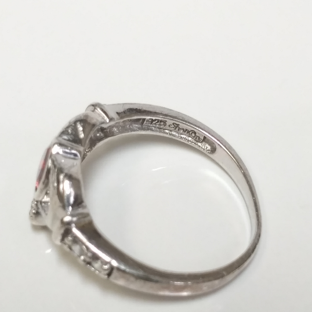 Sterling Silver Garnet Stone Claddagh Ring - Picture 7 of 7